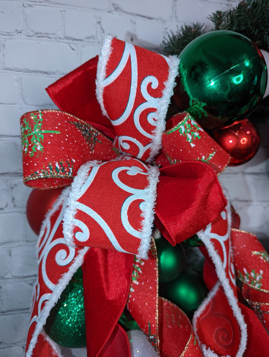 Red white and green Ornament Wreath