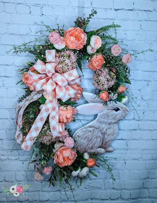 Bunny Wreaths with pink and coral flowers